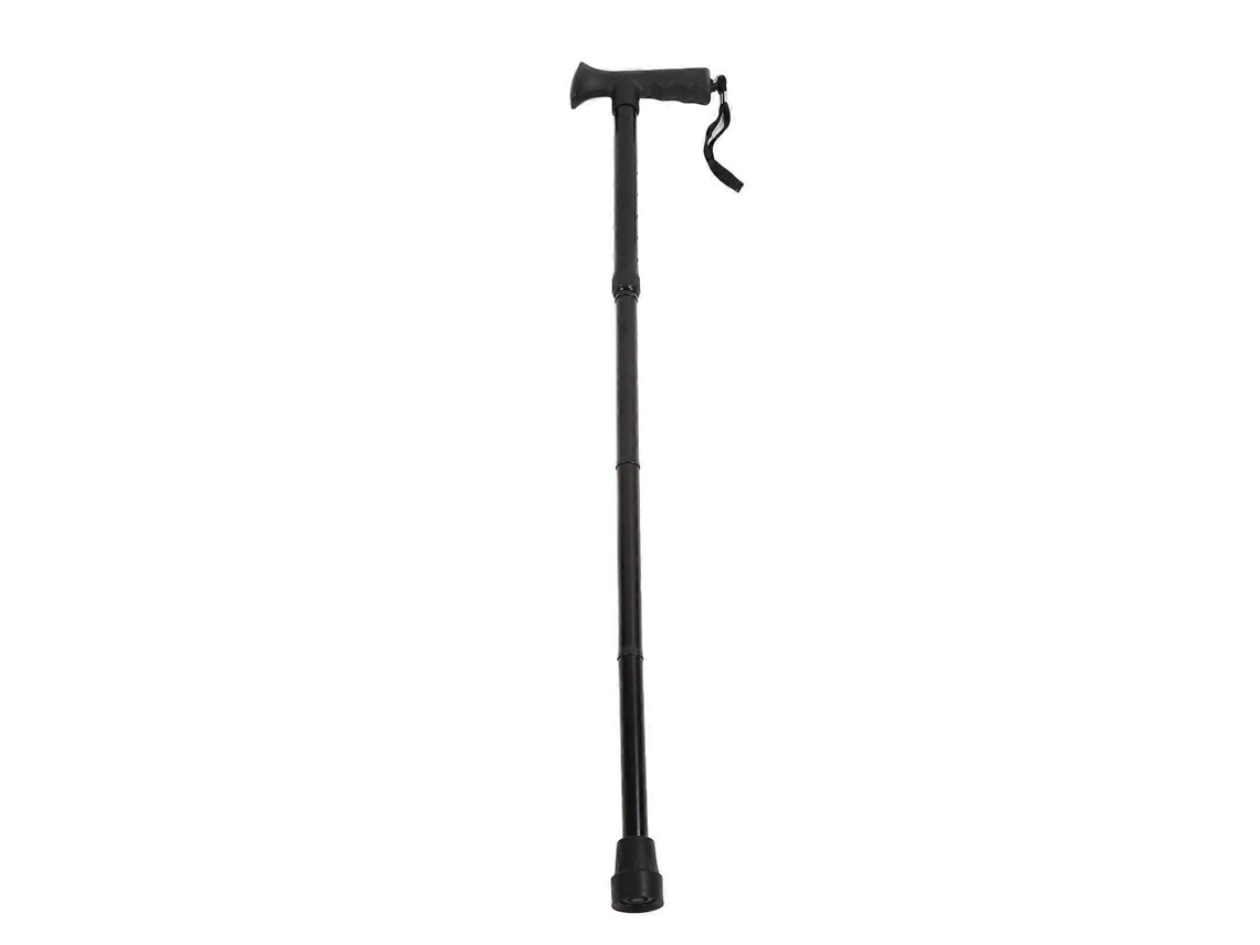Bastón plegable para hombres y mujeres, con empuñadura en T, correa para la muñeca, altura ajustable y peso moderado.