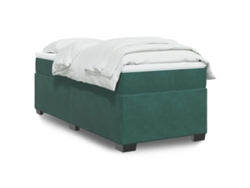 Cama Box Spring Con Colchón Terciopelo Verde Oscuro 90x200 Cm