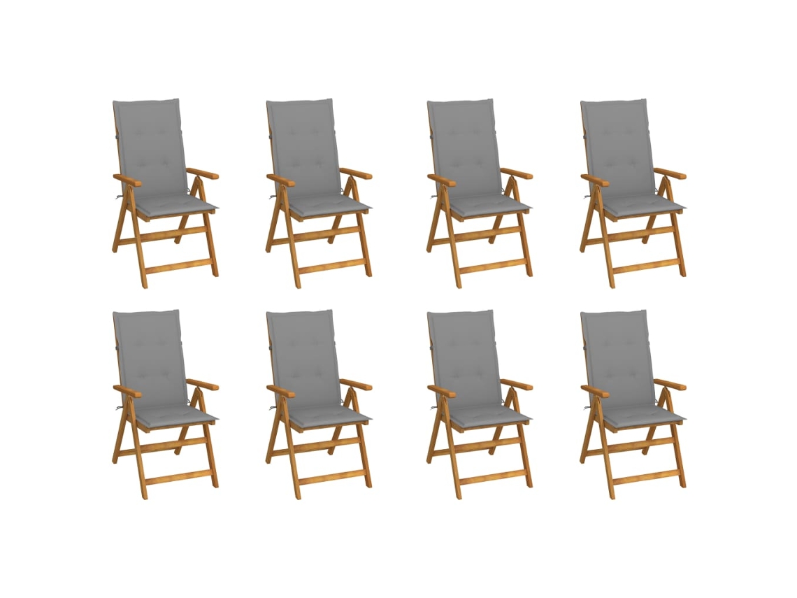 Sillas de jardín plegables DKD Home Decor de 8 piezas con cojines, madera maciza de acacia