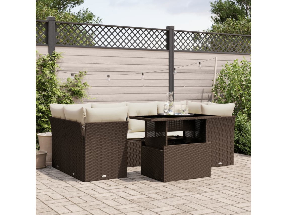 Conjunto de sofá de jardín de 7 piezas con cojines de mimbre marrón DKD Home Decor