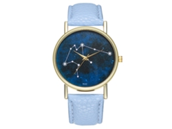 Reloj De Pulsera Unisex De Cuarzo Con Esfera De Cielo Estrellado Y Correa De Cuero Azul Claro.