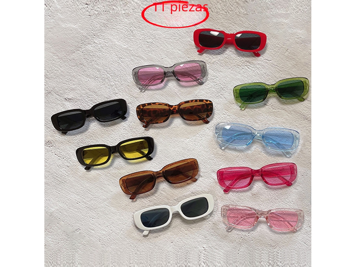 Juego de 11 gafas de sol de ciclismo cuadradas pequeñas retro para mujer con montura acrílica y protección UV400 MDUG