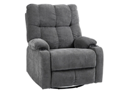 Sillón giratorio reclinable con reposapiés, capacidad de peso de hasta 150 kg, color gris.