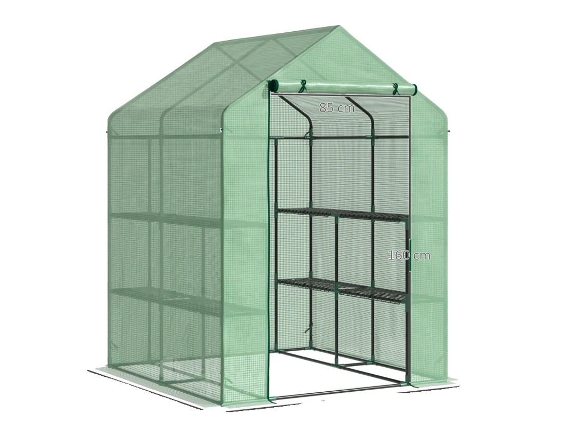 Invernadero transitable, estructura de acero, 8 estantes, cubierta de plástico PE, impermeable, resistente a los rayos UV