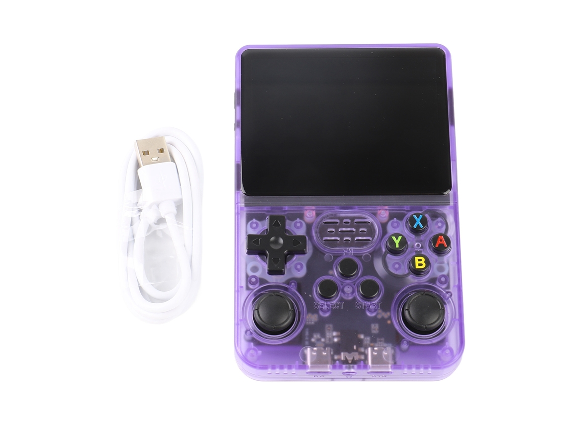 Consola De Juegos Portátil Retro De 3,5 Pulgadas, Transparente Y Morada, Con Joysticks 3d Y Batería De 3500 Mah.