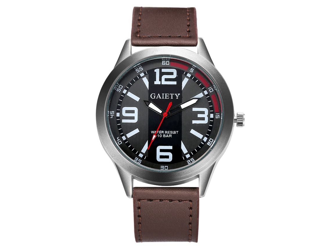 Reloj De Pulsera Para Hombre De Cuero Pu Analógico De Negocios Con Dial Redondo (marrón Oscuro)