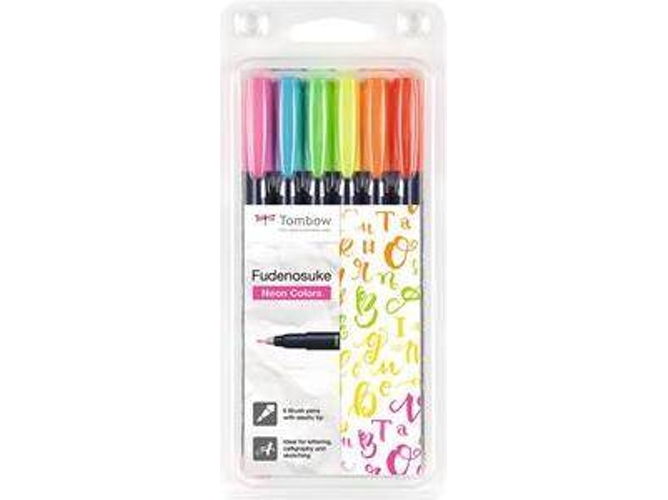 Conj. 6 Marcadores TOMBOW Fudenosuke Neon Punta Dura