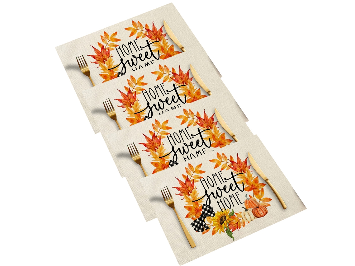 Tapetes de mesa con hojas de calabaza y eucalipto, juego de 4 piezas, decoración de fiesta de otoño NEVEANCE