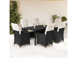Juego de comedor de jardín de 7 piezas con cojines, mimbre sintético negro, DKD Home Decor