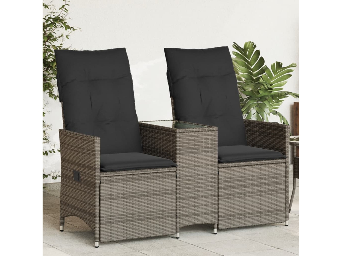 Sofá de jardín reclinable de 2 plazas con mesa DKD Home Decor, mimbre gris