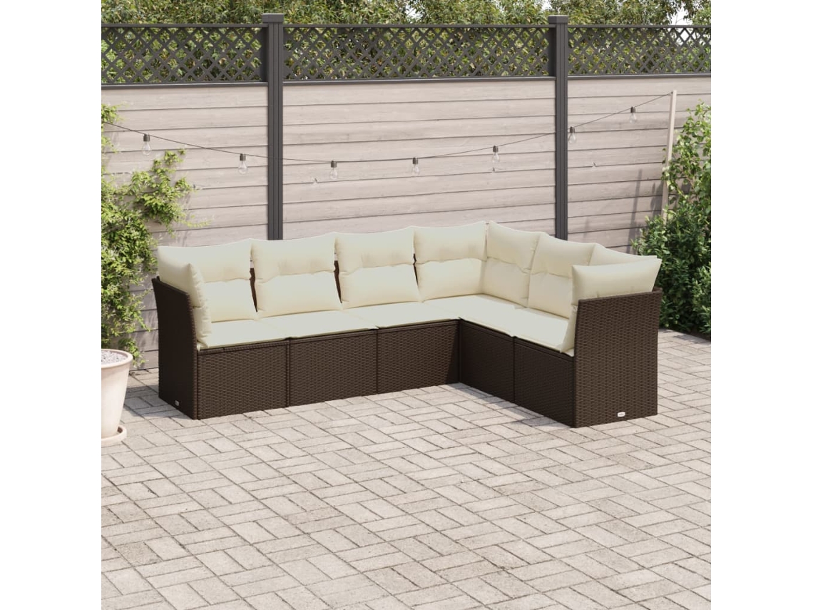 Conjunto de sofá de jardín de 6 piezas con cojines de mimbre sintético marrón de DKD Home Decor