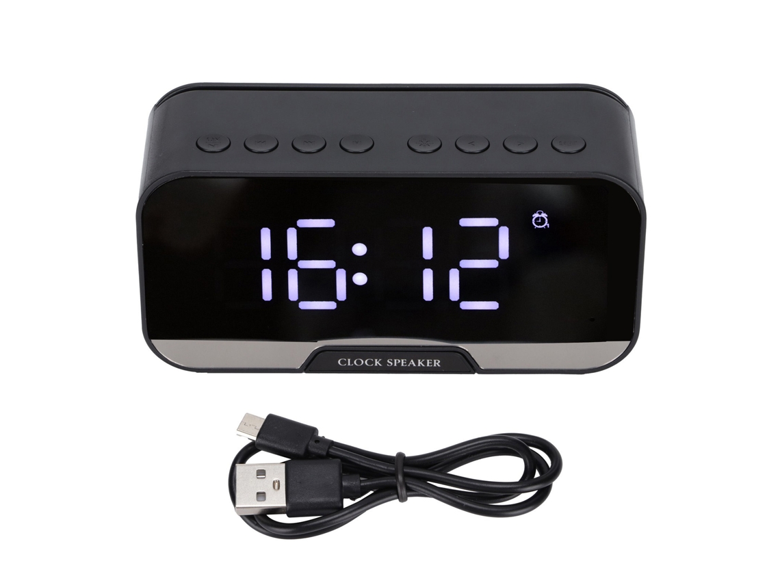 Reloj Despertador Portátil Bluetooth Con Altavoz, Espejo, Doble Alarma, Led, Para Dormitorio Y Oficina, Negro D-88