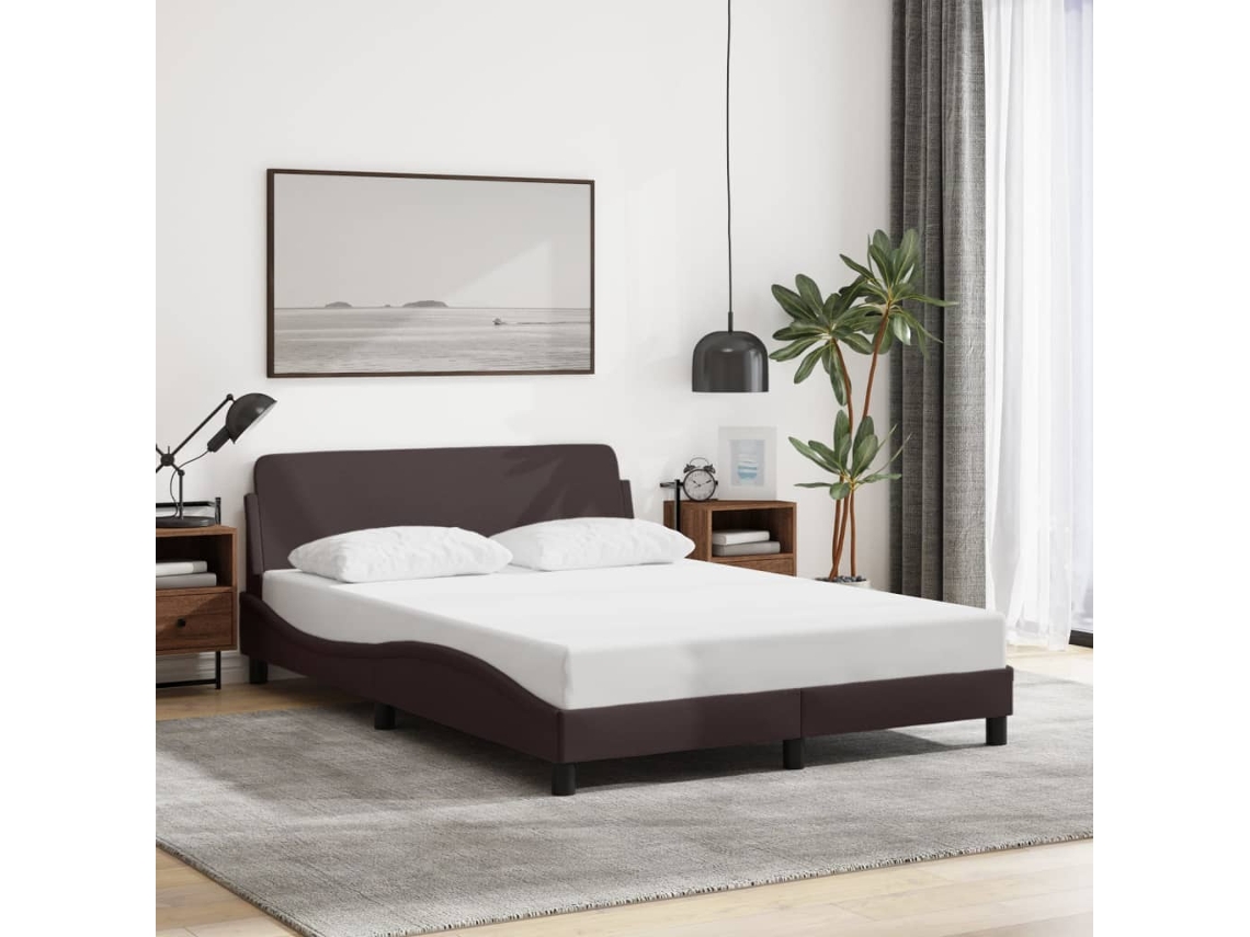 Estructura De Cama Sin Colchón Tela Marrón Oscuro 120x200 Cm