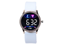 Reloj Digital Unisex Pareja Correa Silicona Ajustable Piedras Strass Pantalla Led Legible Blanco Blanco