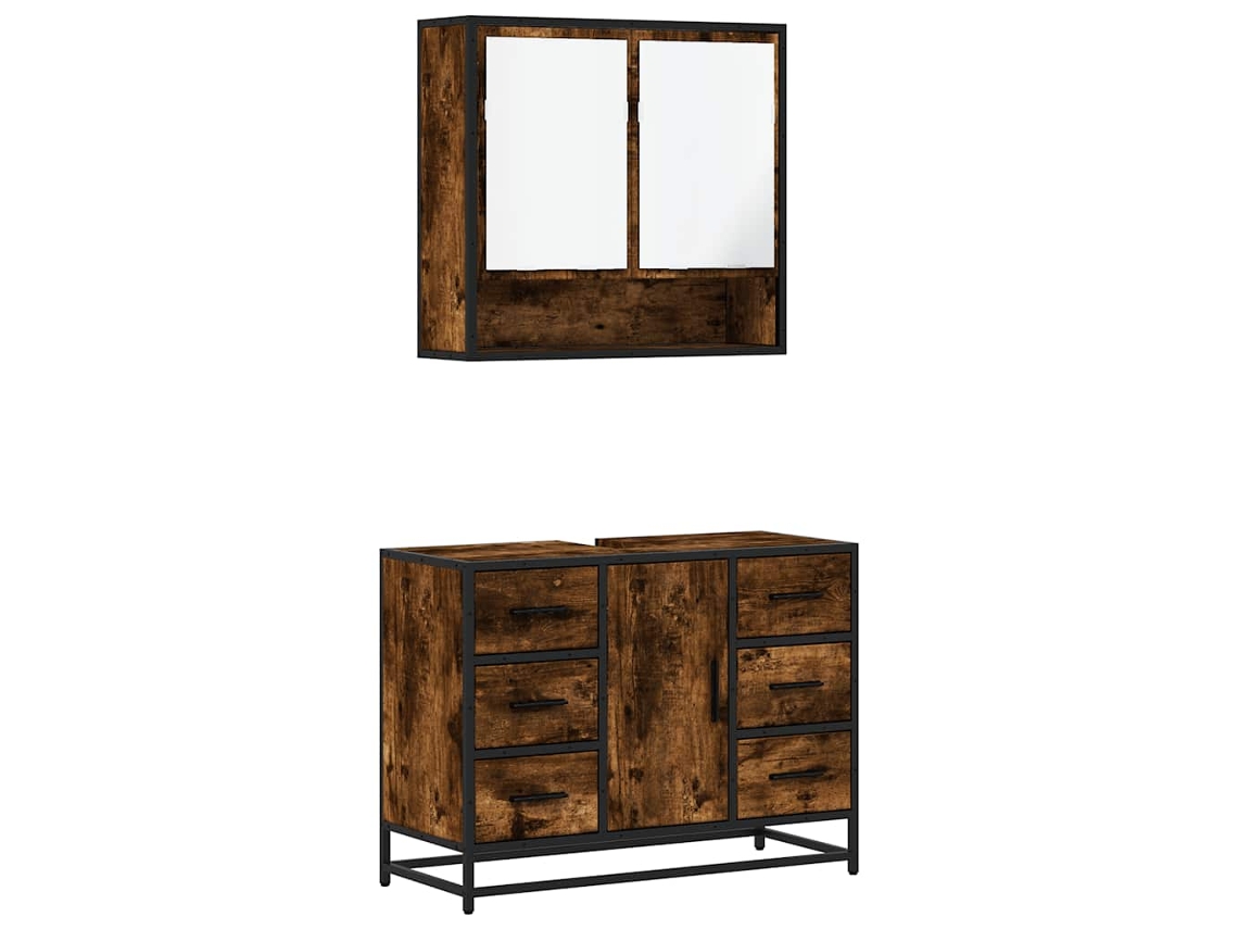 Conjunto 2 de muebles baño VIDAXL madera contrachapada roble ahumado