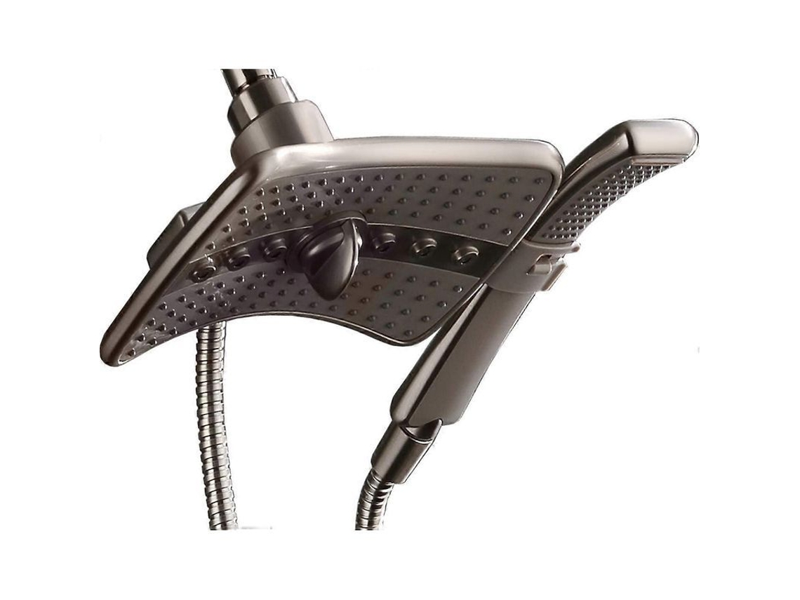 Kit Ducha Doble, Alcachofa Mano Efecto Lluvia Superficie Negra, Manguera Acero Inoxidable 152cm