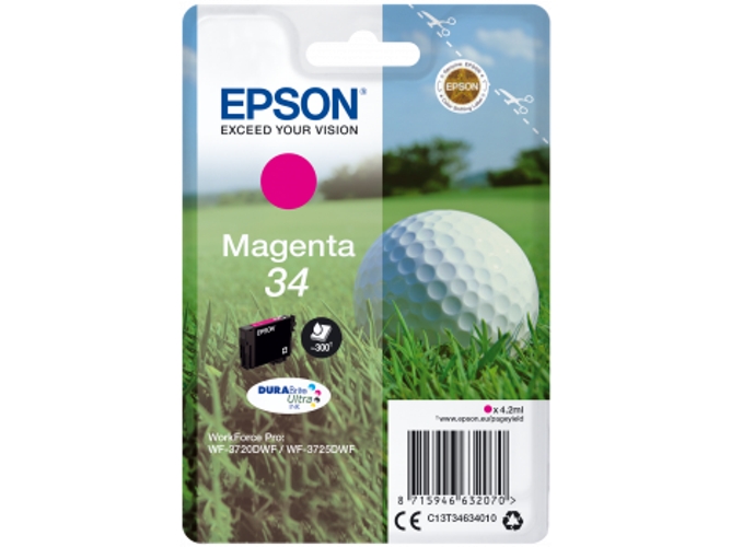 Cartucho de tinta original EPSON 34, Bola de golf 4,2 ml , Magenta, C13T34634010, T3463