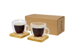 Dos Tazas De Vidrio De Doble Pared De 100 Ml Con Posavasos De Bambú "manti"