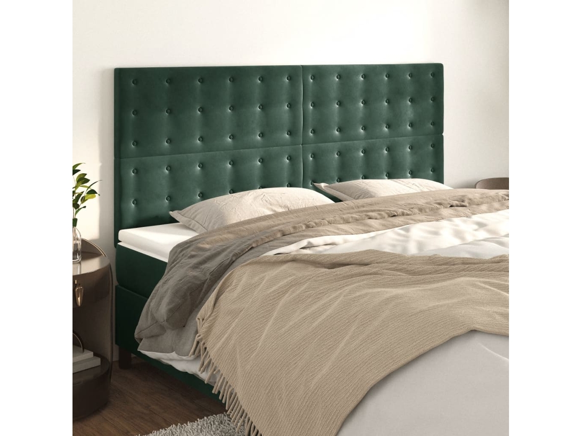 Cabeceros 4 Unidades De Terciopelo Verde Oscuro 90x5x78/88 Cm