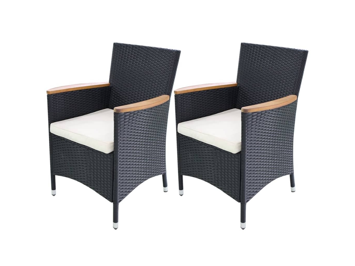 Sillas de jardín DKD Home Decor de dos piezas con cojines de mimbre de polietileno negro