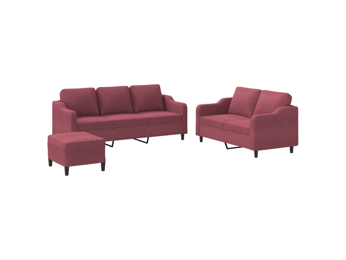 Maison Exclusive - Juego De Sofás Con Cojines 3 Piezas Tela Rojo Tinto
