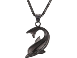 Collar con colgante de tiburón/pez/delfín, joyería de animales, acero inoxidable, Bmm 09, delfín negro, 2026 - Para hombre/niño