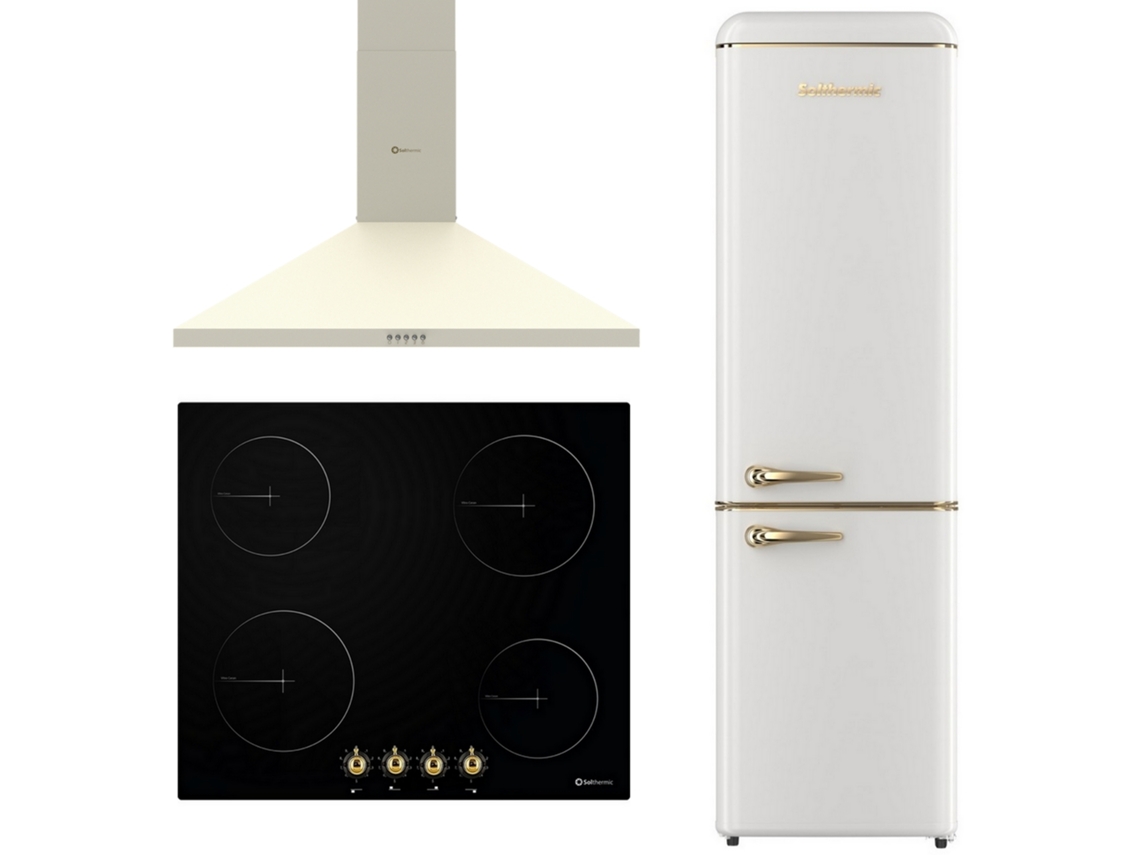 Solthermic® Combo Pack Placa Vitro Pvtc60 4 Quemadores Campana Rustica 60 Crema Solthermic® Frigo Combi Retro 1.88 Fcr188c Crema