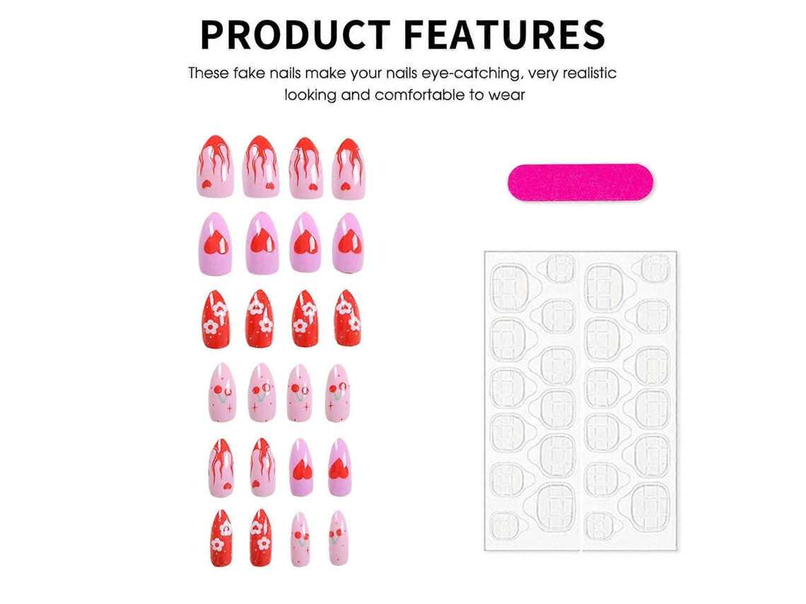 Uñas prensadas con forma de corazón - Uñas prensadas reutilizables y encantadoras para decorar tus uñas - Nostalgia88