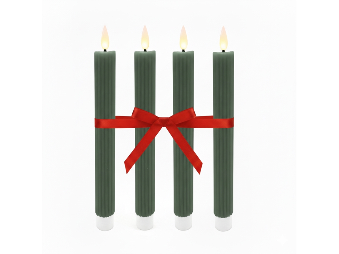 Relaxdays Velas Led, Set De 4, Al X Ø: 25 X 2 Cm, Llama Parpadeante, Cera Real, Ranuras, Sin Llama, Caqui