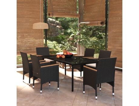 Conjunto 7 de comedor de jardín VIDAXL con cojines negro