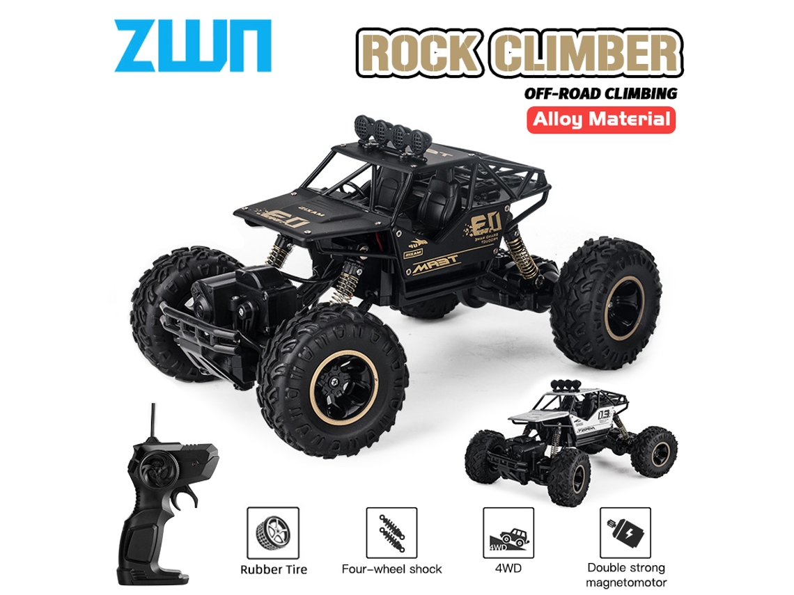 Coche RC 116 4WD de aleación con luz LED, buggy todoterreno, camión teledirigido, juguete para niños, negro. Aeuzwr