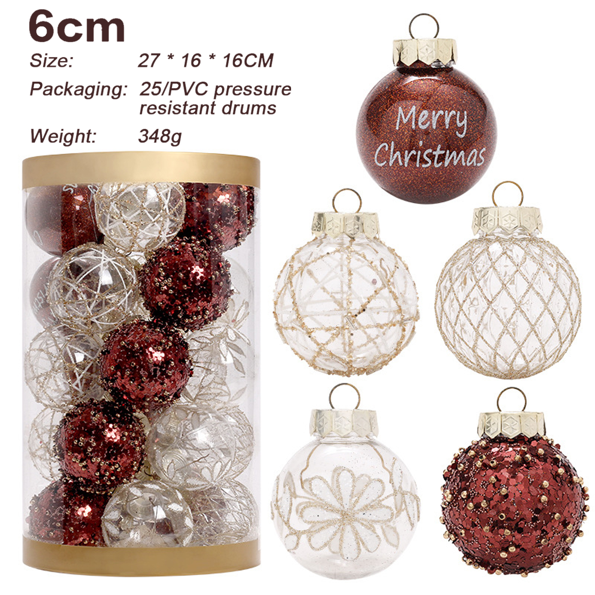 Decoraciones de cristal de Navidad, 38 piezas de adornos de bolas de  decoración de árbol de Navidad, juego de adornos de bolas colgantes de  acrílico
