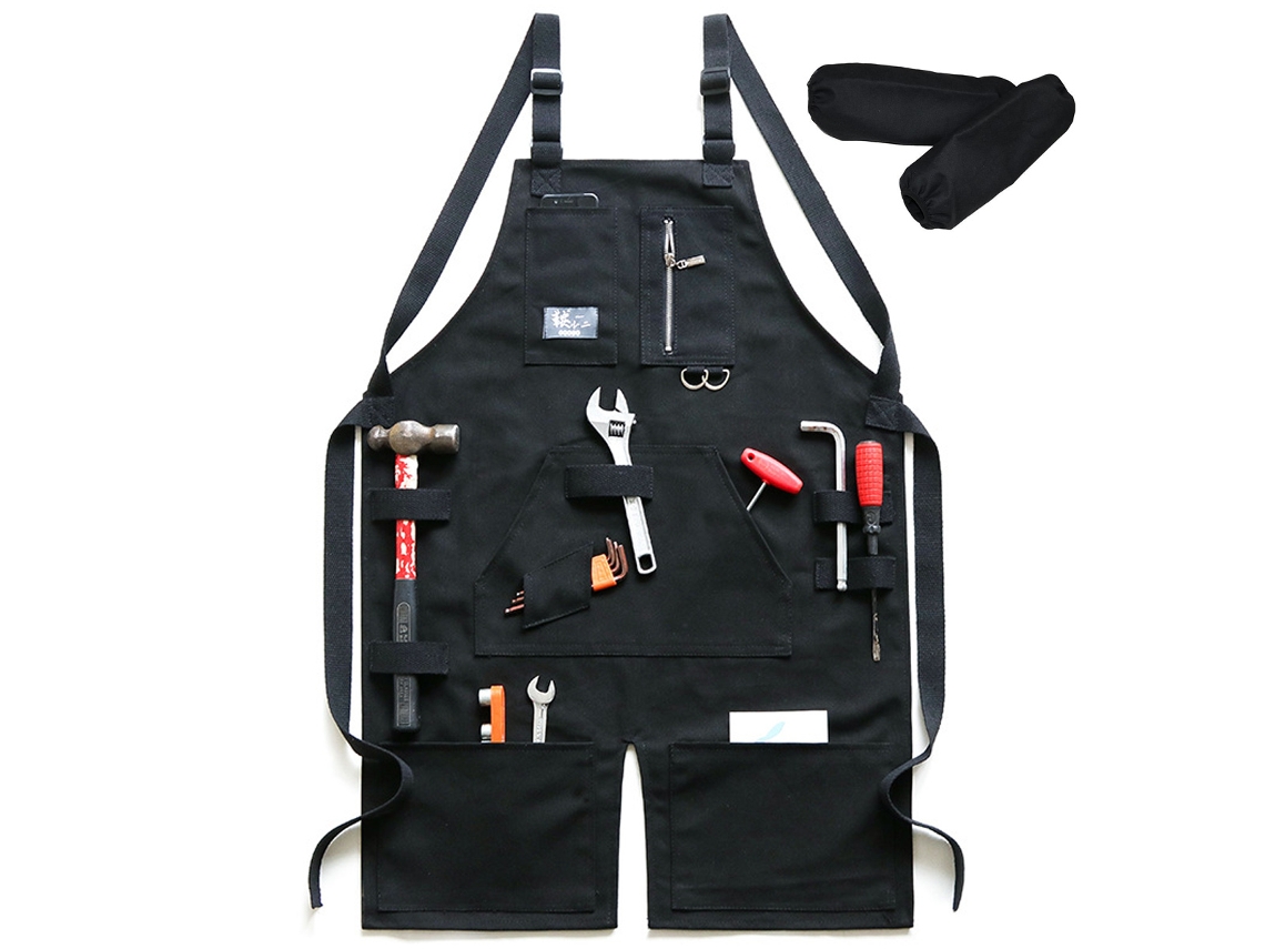 Avental De Lona Encerada Para Carpintería Ajustable Hasta Xxl Con Correas Cruzadas Y Bolsillos Para Hombre Y Mujer