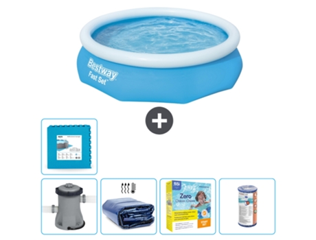 Piscina hinchable redonda Fast Set BESTWAY - 305 x 76 cm - Azul - Bomba incluida Vela solar - Paquete de mantenimiento - Filtrar - Baldosas