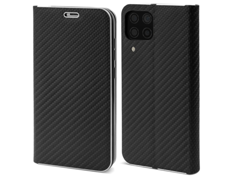 Funda Cartera MOOZY para Huawei P40 Lite Carbono Negro – Protección de Borde Metálico con Cierre Magnético y Soporte para Tarjetas