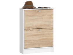 Zapatero Con 2 Compartimentos Akord Blanco 60 Cm 2 Puertas Basculantes Frente En Color Roble Sonoma 60x20x80 Cm