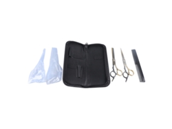 Tesoura de corte de cabelo manual em aço inoxidável 2026 com dentes planos para barbearia, salão de beleza e uso doméstico, nas cores preto e dourado.
