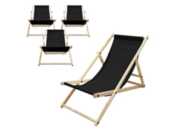 4x Sillas De Playa Ecd Germany Negra Madera De Pino Tejido Impermeable Carga Hasta 120kg