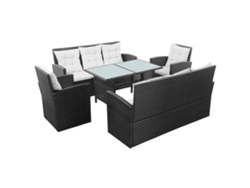 Conjunto de jardín de 5 piezas con cojines, mimbre sintético negro, DKD Home Decor