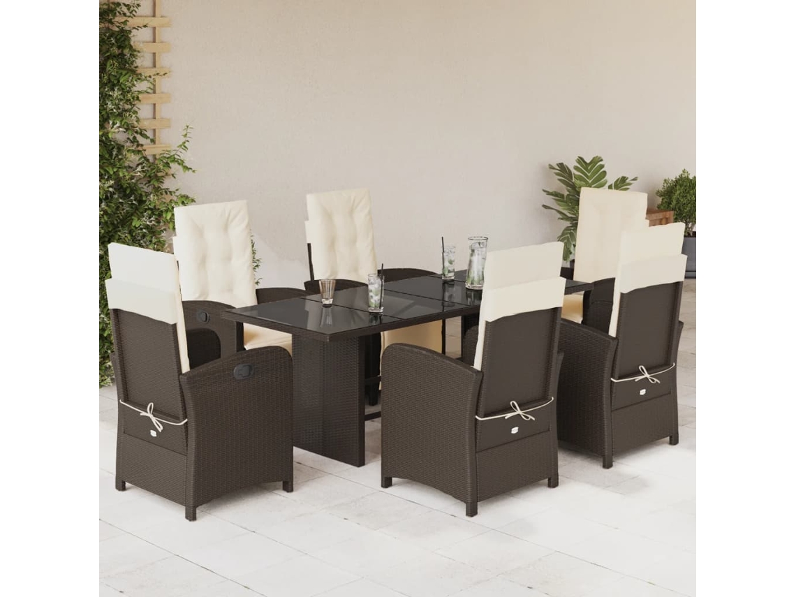 Juego de comedor de jardín de 7 piezas con cojines de mimbre marrón de DKD Home Decor