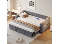 Sofá cama tapizado de 90 x 190 cm con puerto USB y compartimentos de almacenaje en terciopelo gris Mobrio