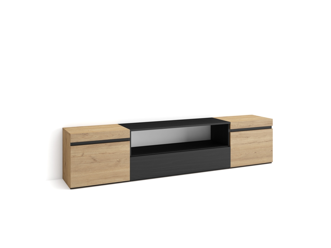 Mueble de TV SKRAUT HOME para TVs hasta 80'' (Marrón - Melamina - 200x35x45 cm)