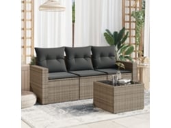 Conjunto de sofá de jardín de 4 piezas con cojines, ratán gris, DKD Home Decor