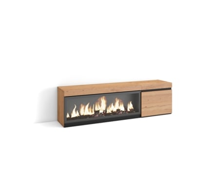 Mueble TV, Televisión, 160, Para TV hasta 65, Chimenea eléctrica XXL, Roble SKRAUT HOME