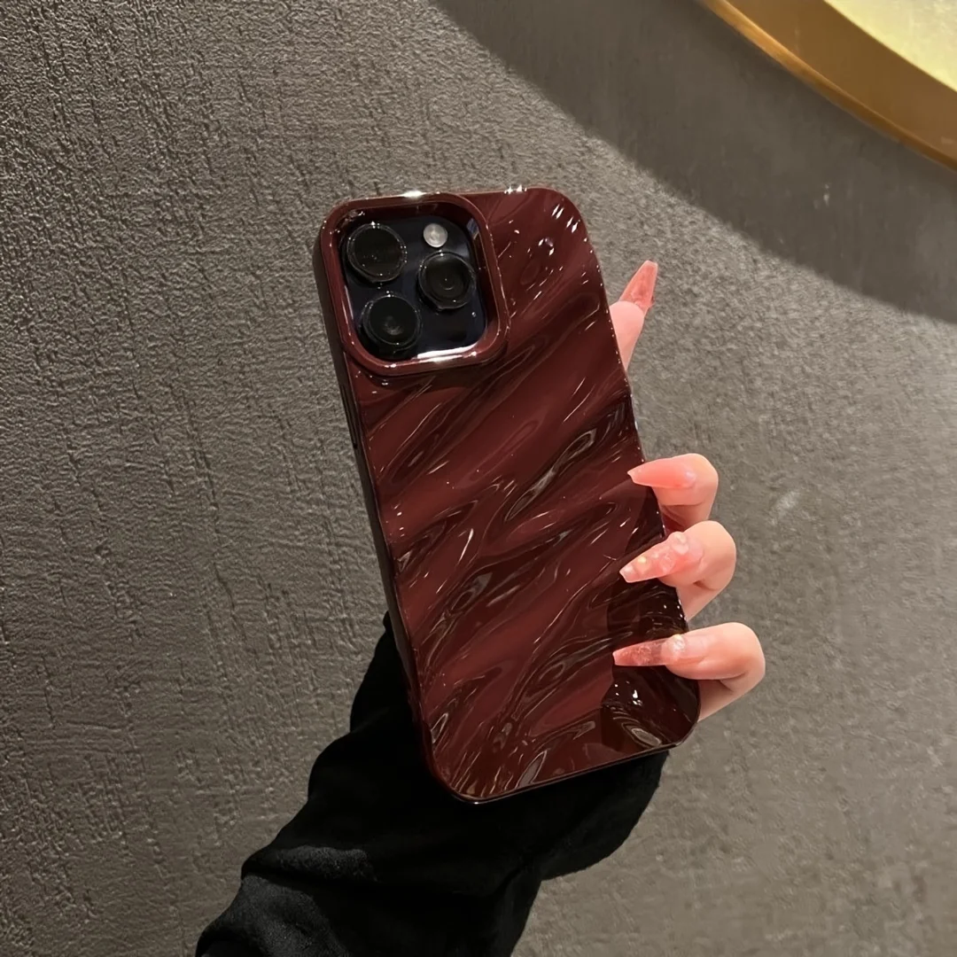 (iphone 12 Pro Rojo Intenso) Funda De Tpu Con Textura De Seda 6d Y Diseño Ondulado, Funda Protectora Suave A Prueba De Golpes.