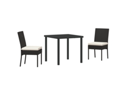Conjunto de comedor de jardín Vidaxl de 3 piezas, negro, ratán y poliéster