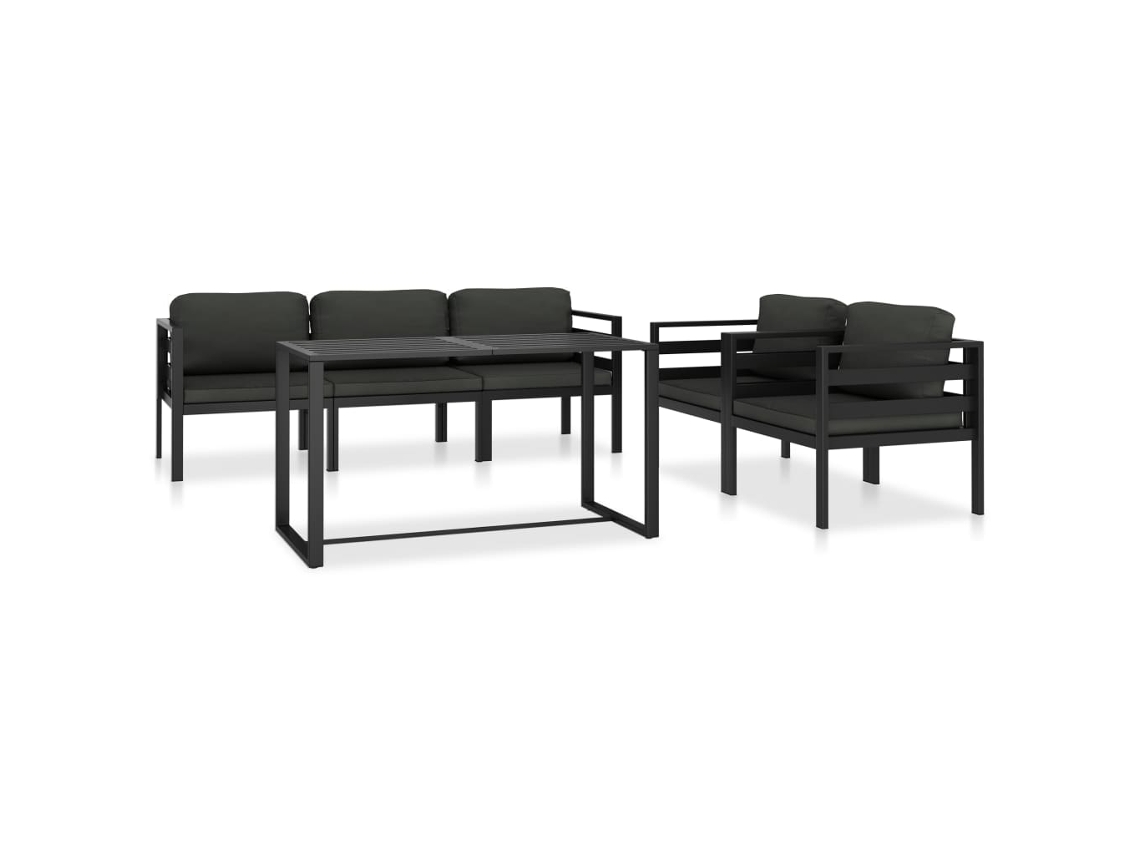 Conjunto de muebles de jardín con cojines de aluminio antracita, Dkd Home Decor
