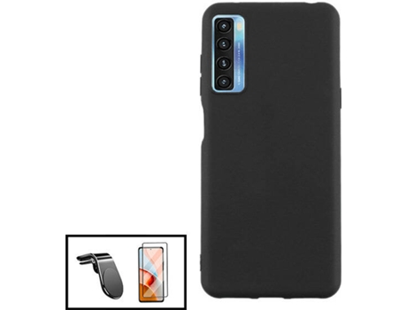 Carcasa + Protector + Soporte Magnético L Safe Driving TCL 20S PHONECARE Silicona Líquida Negro