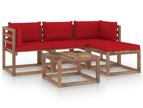 vidaXL Muebles de jardín 5 piezas con cojines rojo