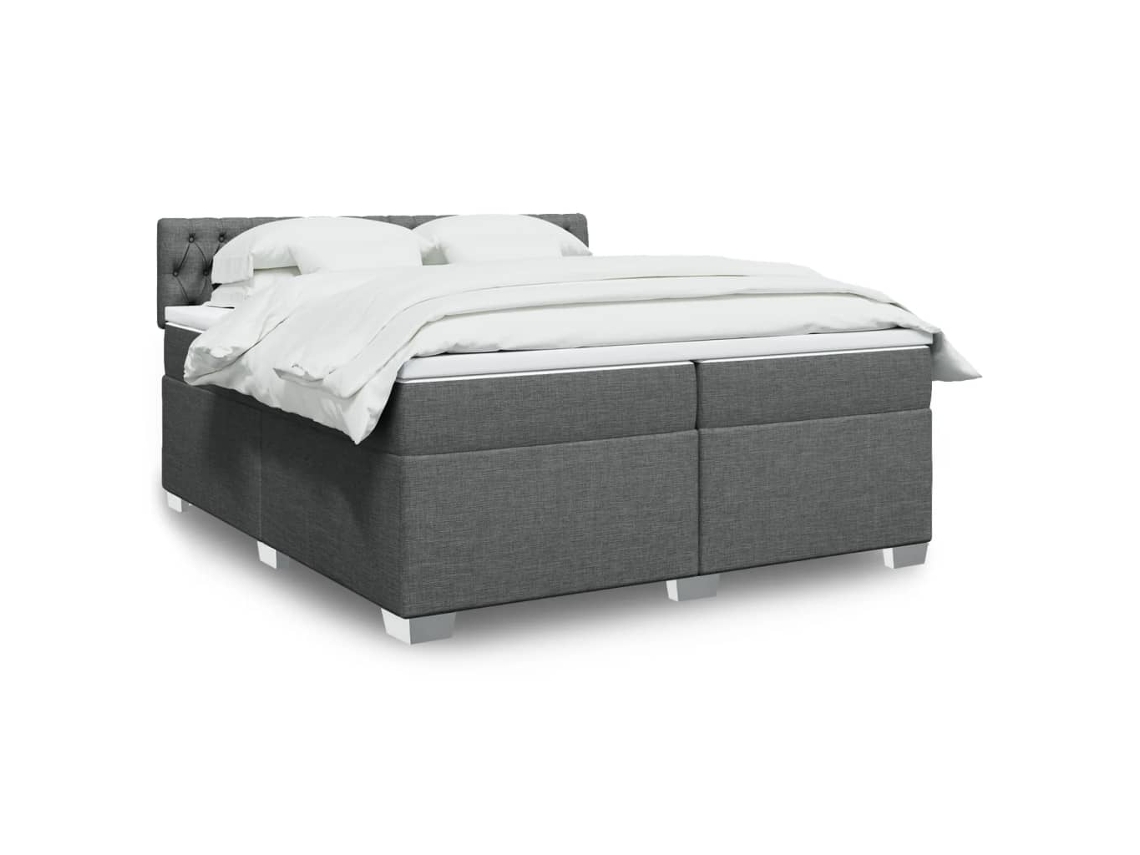 Cama Box Spring Con Colchón Tela Gris Oscuro 200x200 Cm